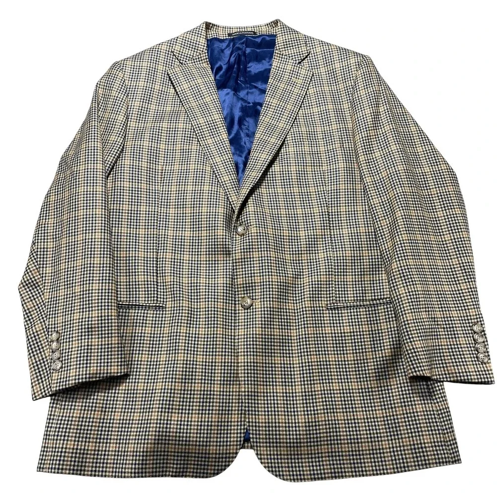 J. Hilburn Sport Coat Mens 44R Beige Check Wool Vitale Barberis Canonico Blazer
